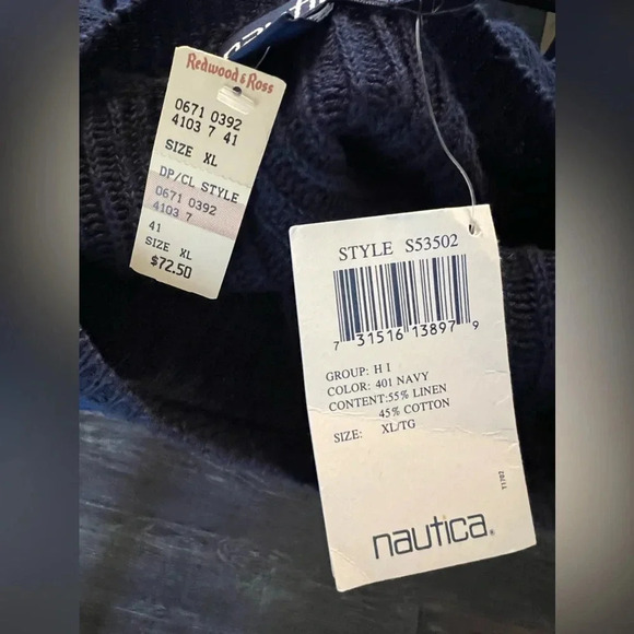 Nautica mens navy blue sweater. Size XL. NWT. Linen and cotton blend. - Picture 2 of 8
